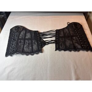 Adore Me Black Lace Corset Top Sheer Floral Mesh Lace Up L Large